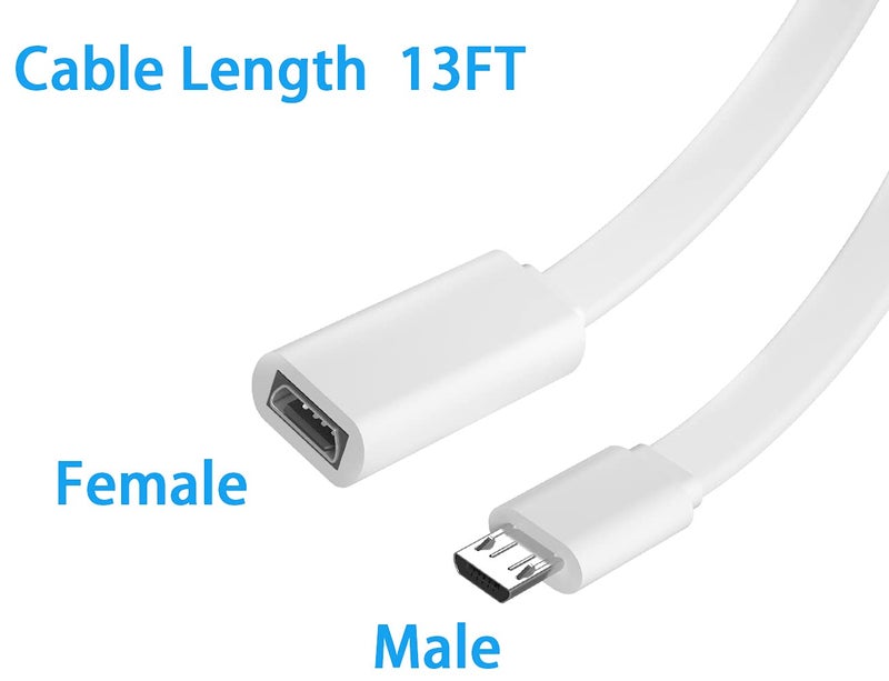 SIOCEN 2 Pack 13FT Micro USB Extension Cable for Zmodo,Male to Female Extender Flat Power Cord Compatible for Wyze Cam v3 v2,Yi Camera,Oculus Go,Netvue,Nest Cam,Blink,Furbo Dog Home Security Camera - Image 2